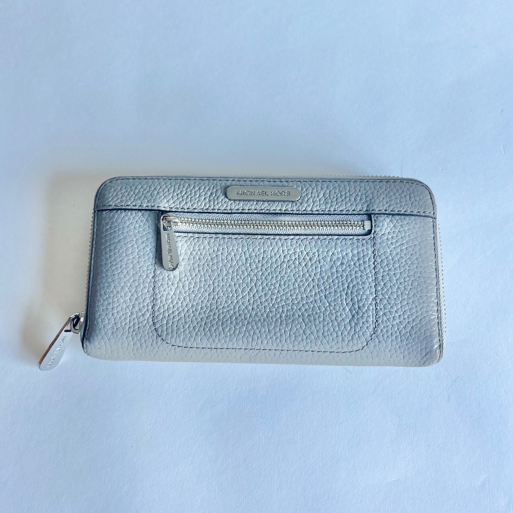 Michael Kors Grey Pebble Genuine Leather Zip Around Wallet
